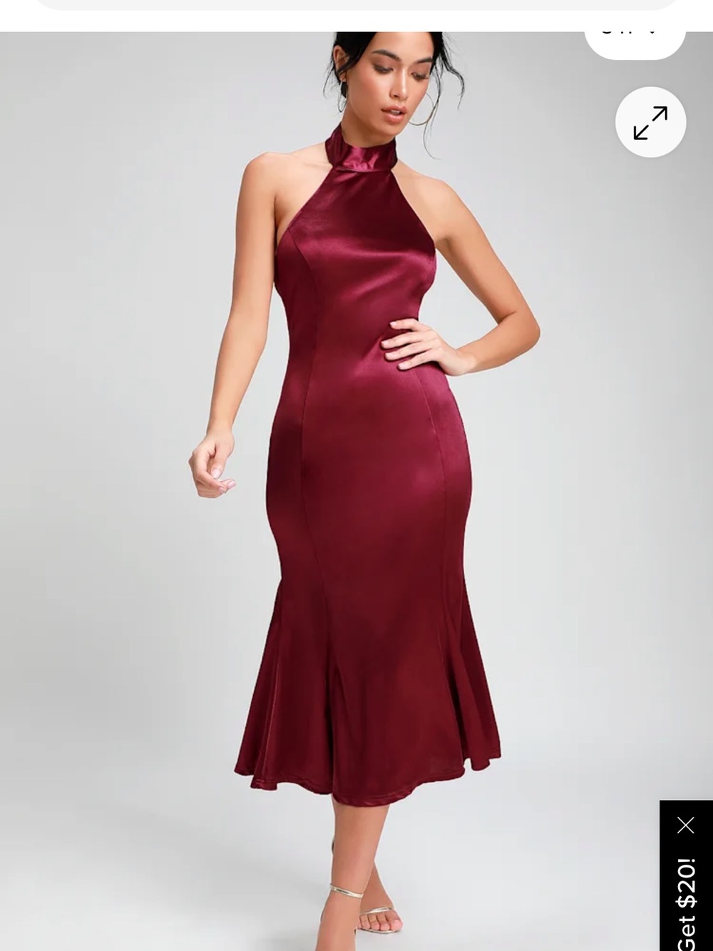Lulu's Satin Halter Midi Dress in Burgundy